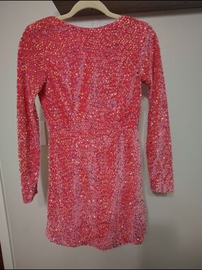 Angel Biba Pink Sequin Long Sleeve Mini Dress